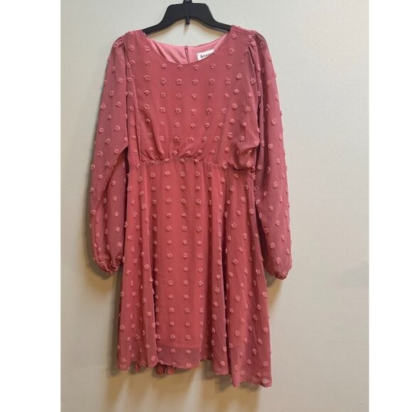 &Merci Pom Pom Texture Swiss Dot Long Sleeve Dress - Picture 1 of 6